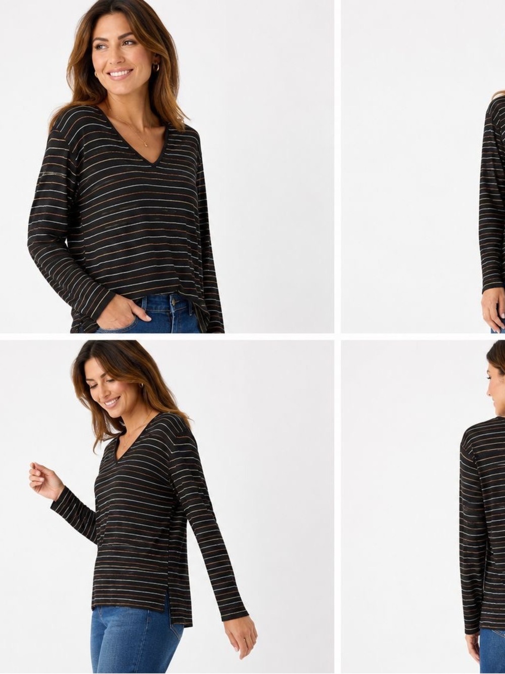 White Stag Black V-Neck Sweater with Metallic Stripes